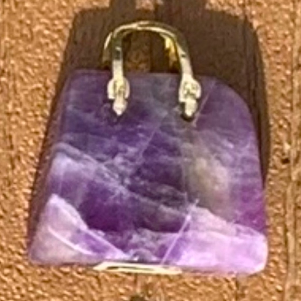 🆕DREAM AMETHYST GENUINE NATURAL STONE QUARTZ CARVED PURSE BAG TOTE CHARM #7